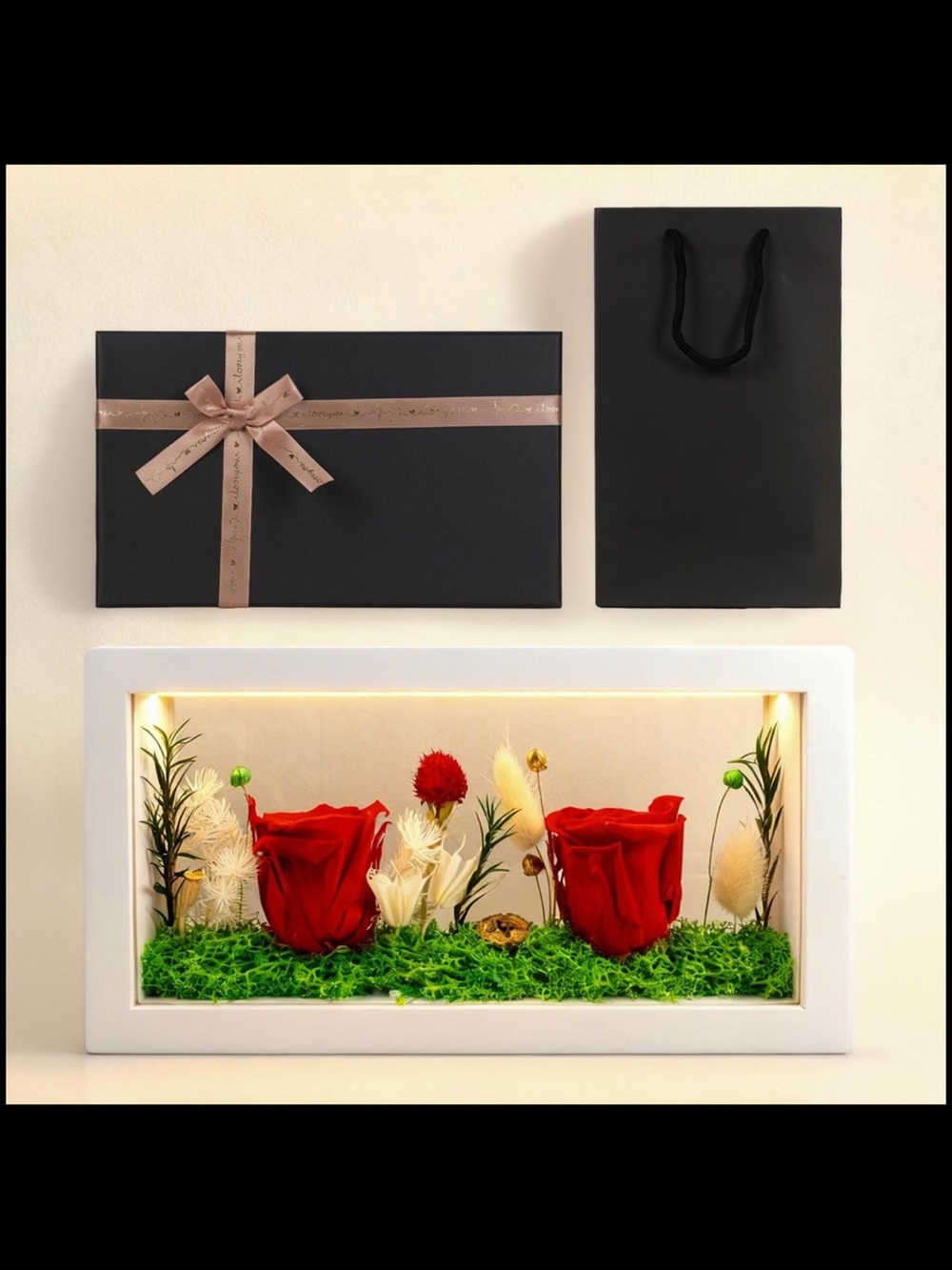 NWT Shadow box with floral decor and light